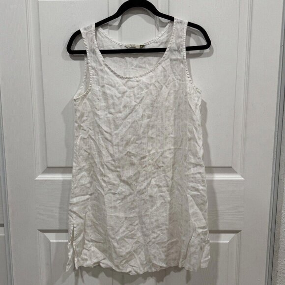 Chalet‎ et Ceci Top Womens Small White Linen Sleeveless Swing Round Lightweight - Picture 1 of 7